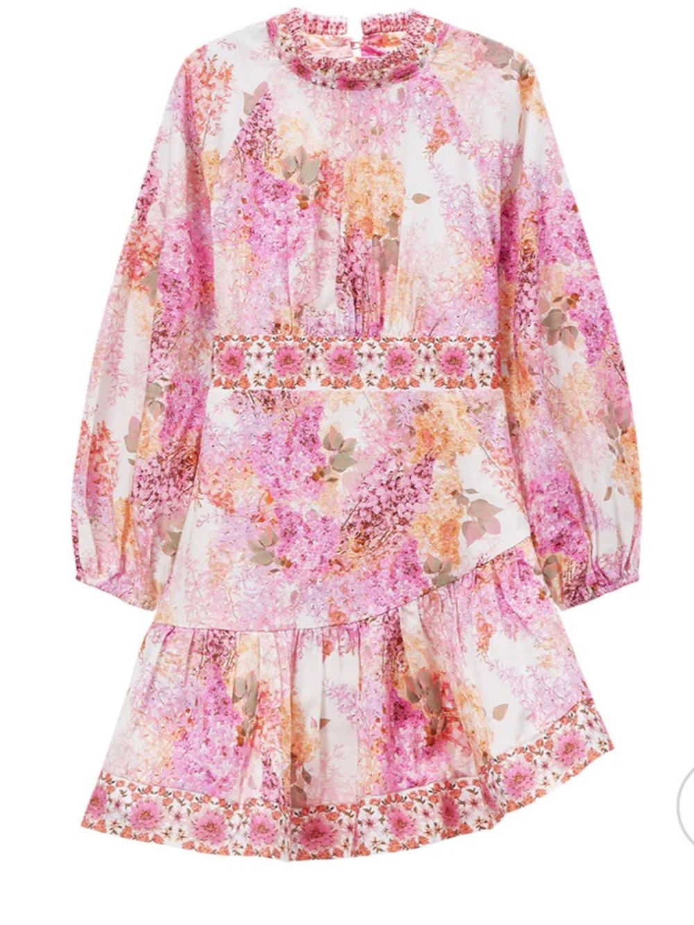 Girls Pink Hydrangea Floral Tiered Long-Sleeve Casual Dress size 11-12
